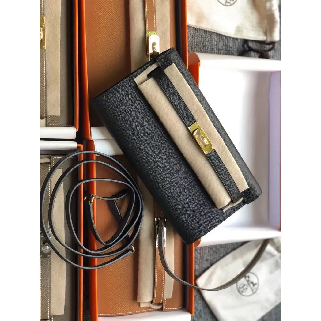 Hermès Canvas-Panel Wallet with Strap — Black and Beige
