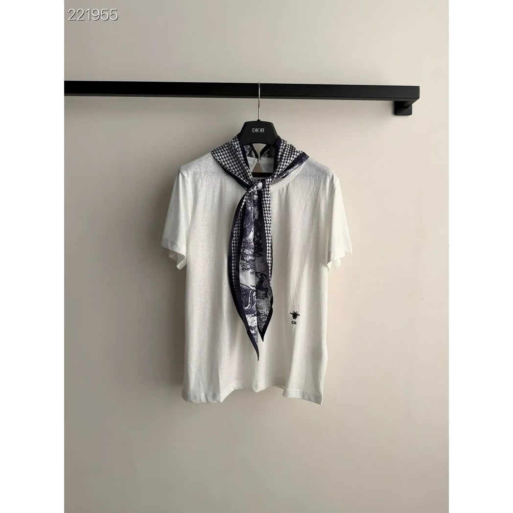 Dior CD Bee T-Shirt with Toile de Jouy Scarf in Ivory / Navy