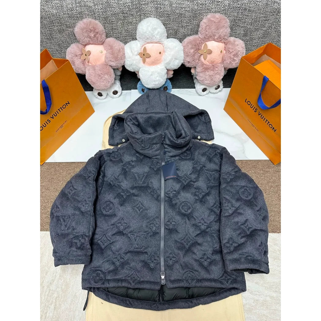 Louis Vuitton Monogram Hooded Puffer Jacket in Charcoal Grey