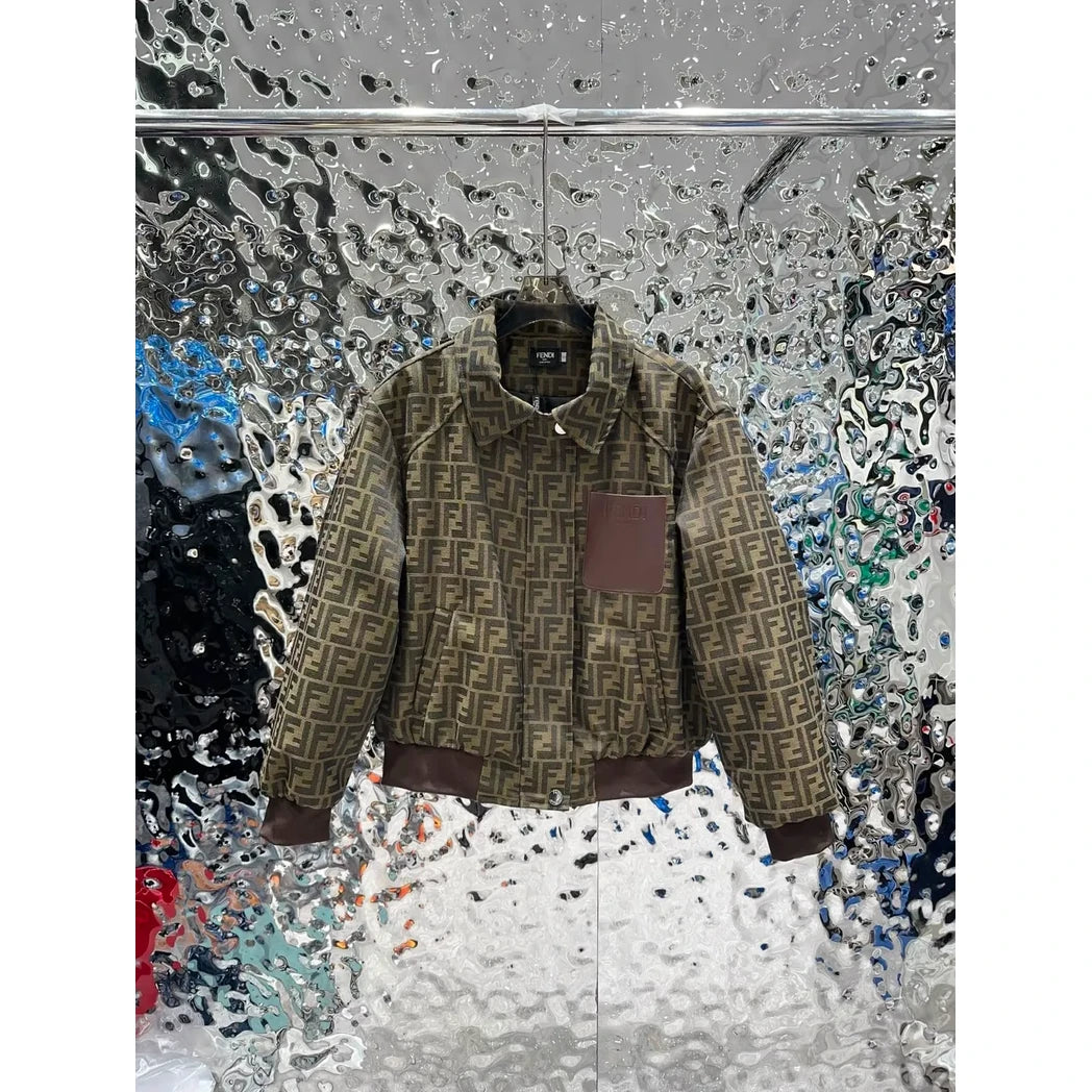 Fendi FF Jacquard Bomber Jacket in Tobacco Brown