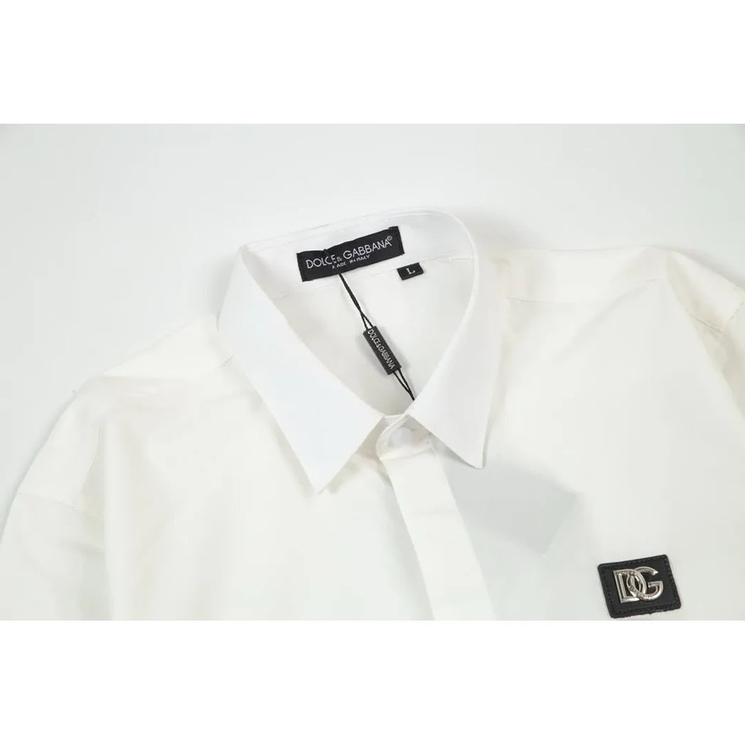 Dolce & Gabbana DG Plaque Long-Sleeve Shirt in White
