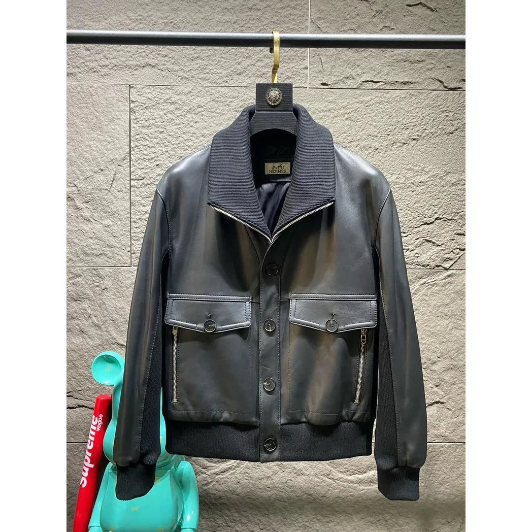 Hermès Leather Utility Bomber Jacket in Black