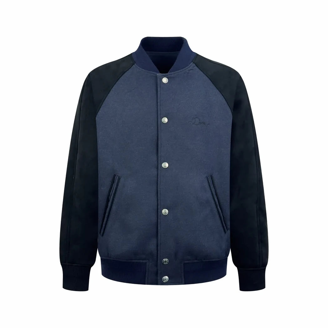 Dior Two-Tone Varsity Bomber Jacket in Navy / Black