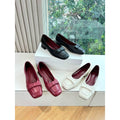 Bow-Detail Square-Toe Low Pumps — Black