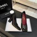 Chanel Patent Cap-Toe Block-Heel Pumps — Black