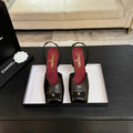 Chanel Patent Cap-Toe Slingback Pumps — Black