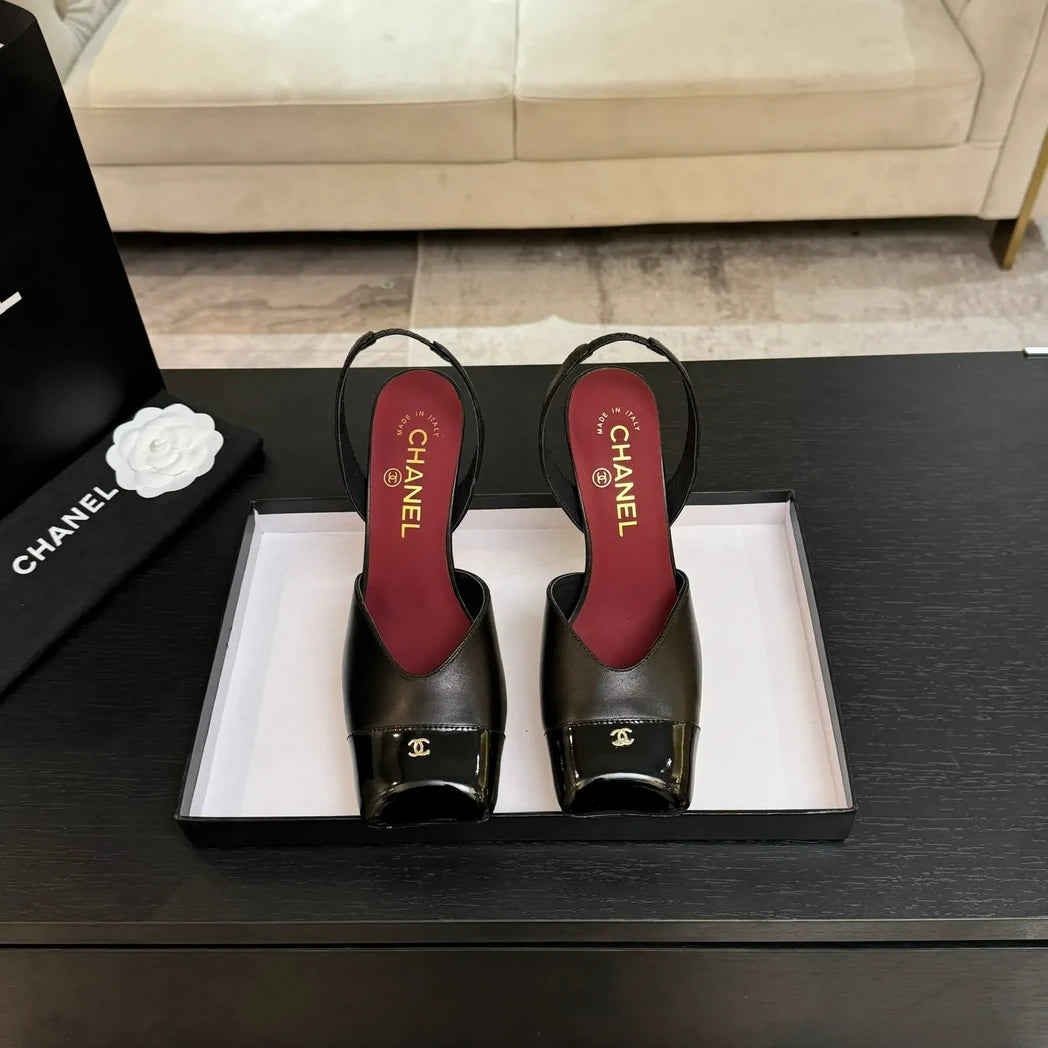 Chanel Patent Cap-Toe Slingback Pumps — Black