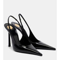 Saint Laurent Patent Pointed-Toe Slingback Stilettos — Black