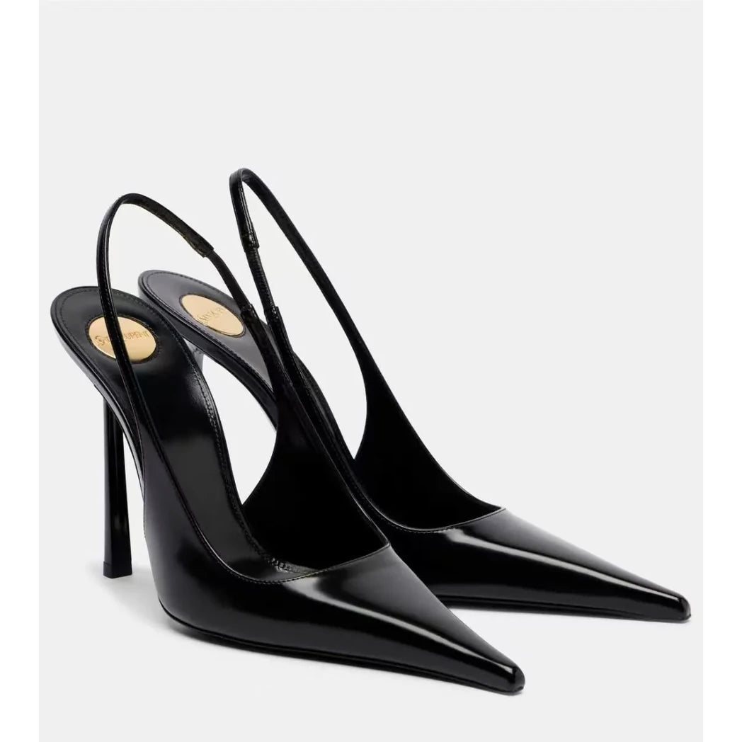 Saint Laurent Patent Pointed-Toe Slingback Stilettos — Black