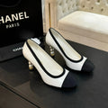 Chanel Pearl-Heel Cap-Toe Pumps — White / Black