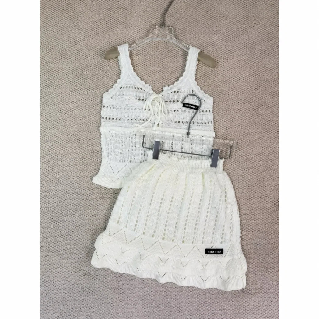 Miu Miu Crochet Crop Top and Skirt Set — Ivory