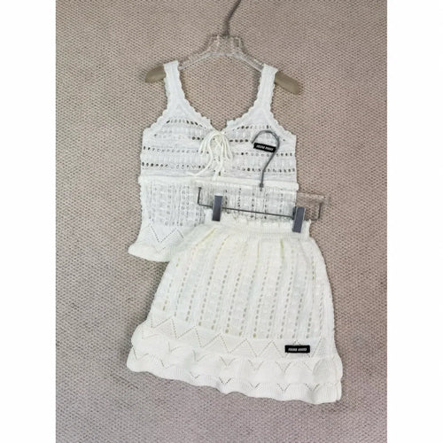 Miu Miu Crochet Crop Top and Skirt Set — Ivory