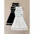 Chanel Contrast-Stripe Sleeveless Knit Midi Dress — Black with Ivory Stripes, Ivory with Gray Stripes