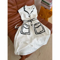 Hermès Contrast-Piping Sleeveless Midi Dress — Ivory / Black