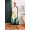 Floral-Border Sleeveless Maxi Dress — Ivory / Blue