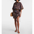 Printed Belted Mini Shirt Dress — Dark Brown / Multicolor