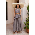 Striped Ruffle Crop Top and Wide-Leg Pants Set — Taupe / White