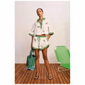 Printed Shirt and Shorts Set with Contrast Trim — Ivory / Green