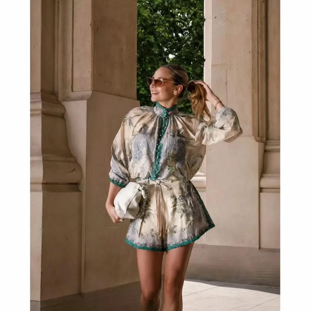 Floral Blazer and Shorts Set — Pastel Multicolor