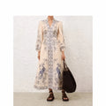 Zimmermann Long-Sleeve Floral Maxi Dress — Ivory / Pastel Multicolor