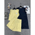 Chanel Sleeveless CC Logo Top and Shorts Set — Navy, Yellow