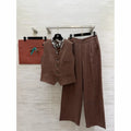 Vest and Wide-Leg Pants Set — Brown