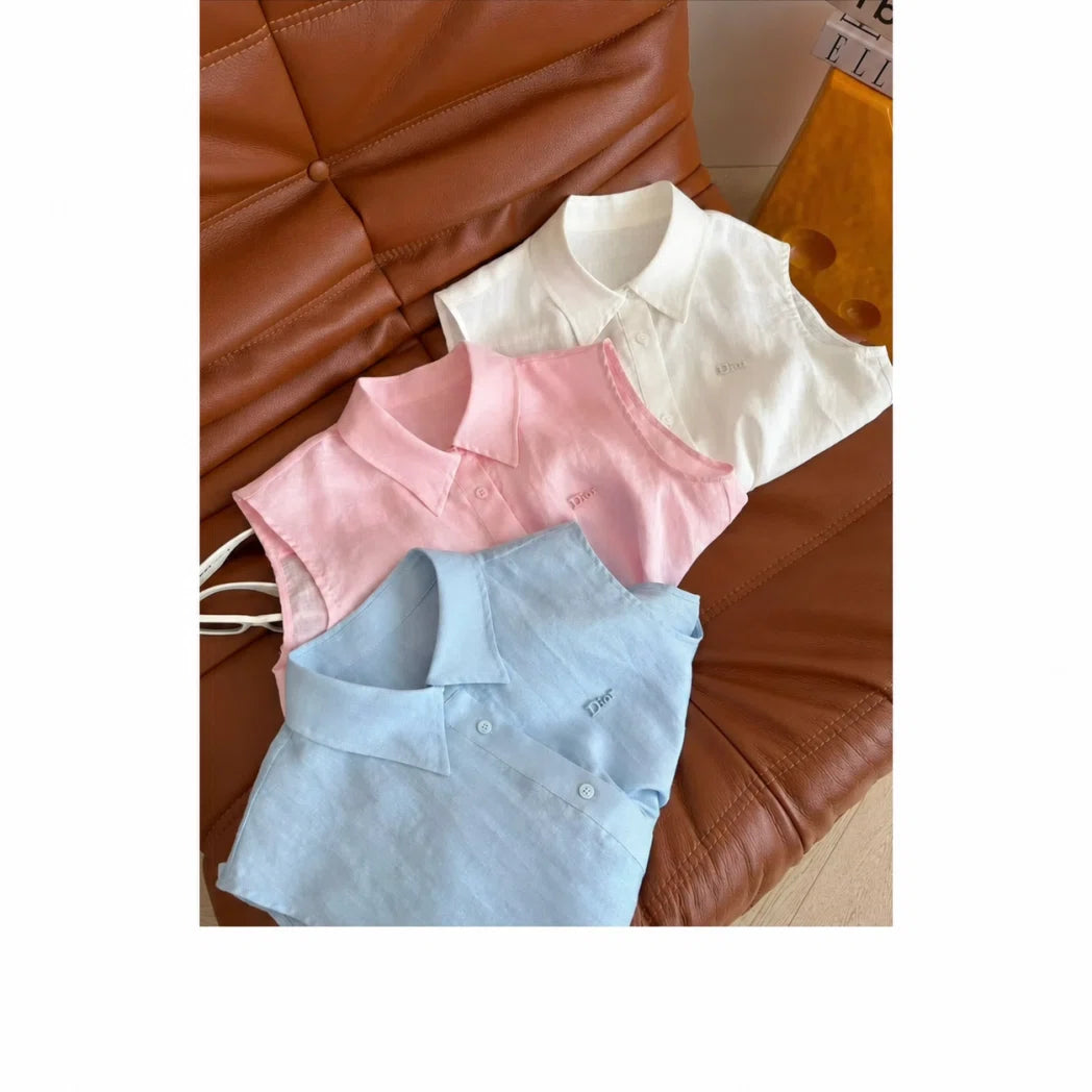 Dior Sleeveless Knit Polo Top — Blush Pink, Ivory, Powder Blue