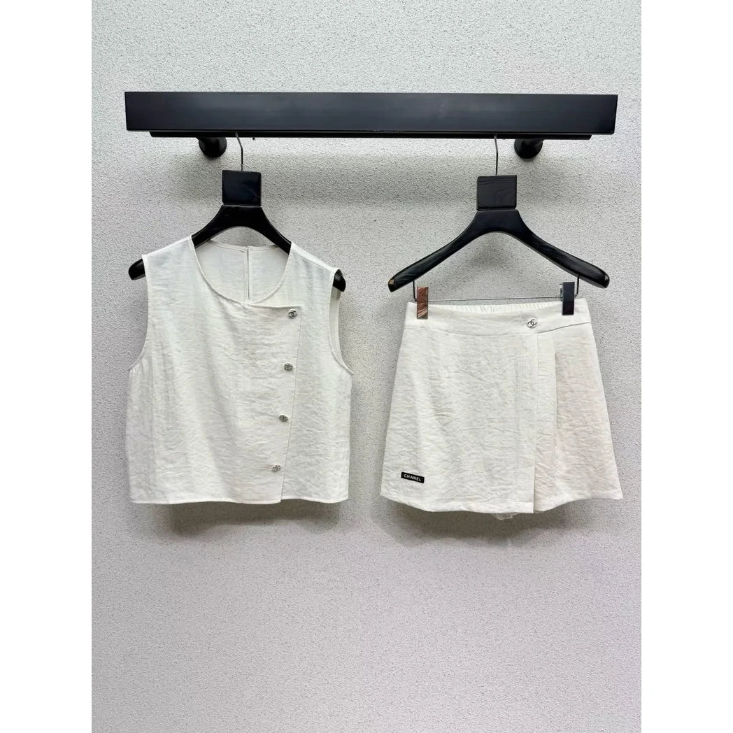 Chanel Tailored Vest and Shorts Set — Ivory