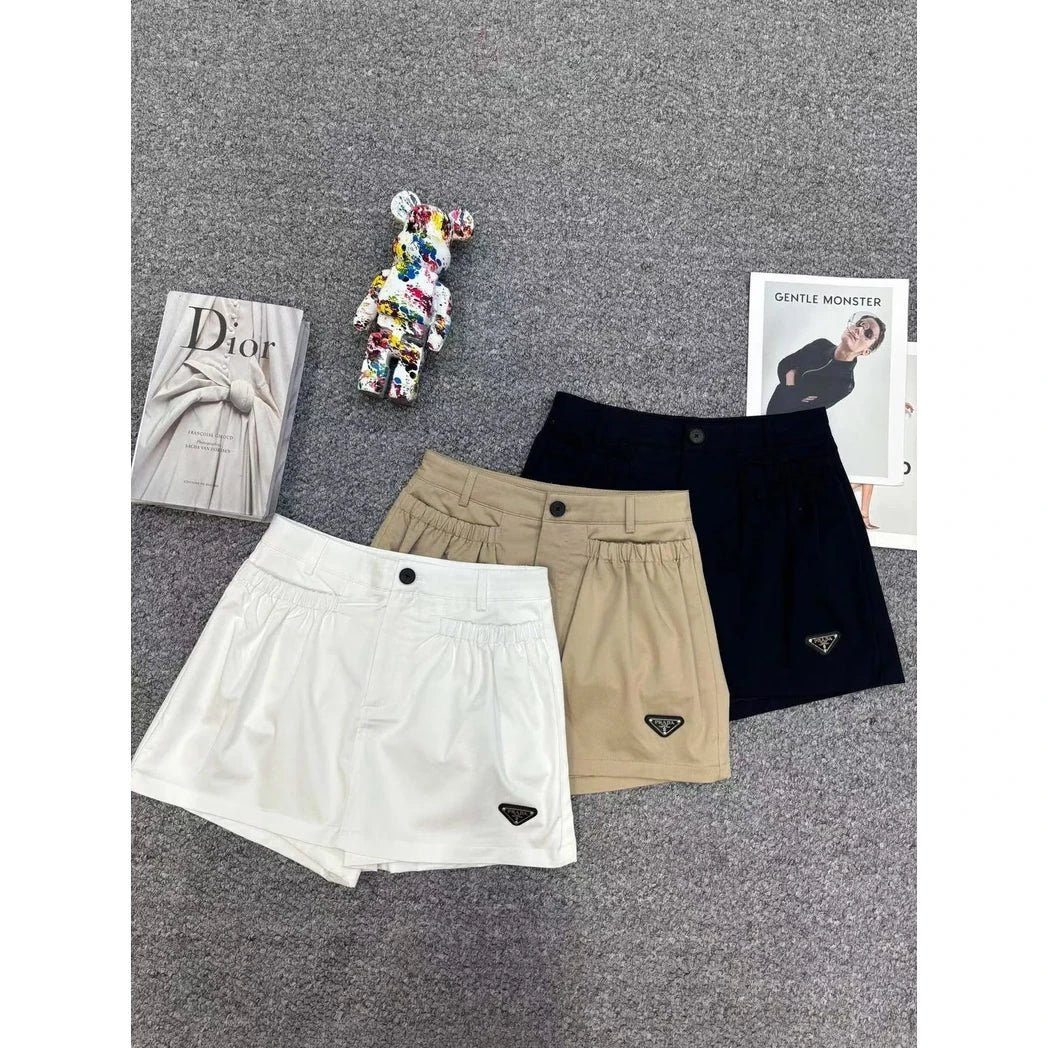 Prada Triangle Logo Shorts — Beige, Black, White