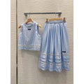 Miu Miu Knit Top and Pleated Midi Skirt Set — Powder Blue