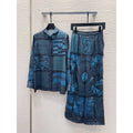Monogram-Print Blouse and Pants Set — Navy