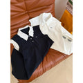 Loewe Anagram Lace-Collar Knit Polo Top — Black with Ivory Collar, Ivory with Black Collar