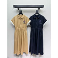 Louis Vuitton Embroidered Polo Midi Dress — Navy with Ivory Trim, Tan with Ivory Trim