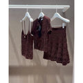 Lace Crop Top and Skirt Set — Burgundy