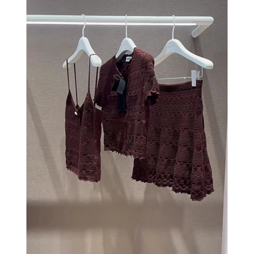 Lace Crop Top and Skirt Set — Burgundy