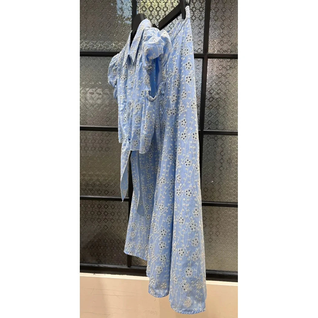 Floral-Print Maxi Dress — Powder Blue