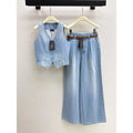 Polo Ralph Lauren Denim Vest and Wide-Leg Pants Set — Light Blue Denim