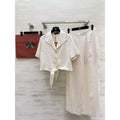 Tie-Front Blouse and Wide-Leg Pants Set — Ivory
