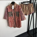 Geometric-Print Shirt and Shorts Set — Brown / Multicolor