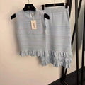 Sandro Ruffle-Trim Knit Top and Shorts Set — Gray