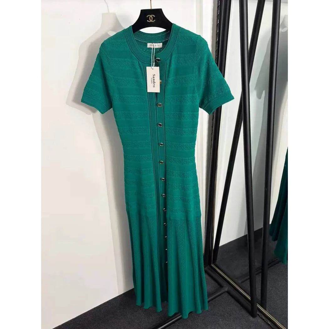 Sandro Button-Front Knit Maxi Dress — Emerald Green