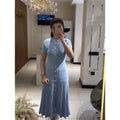 Button-Front Midi Dress with Silver-Tone Hardware — Powder Blue
