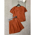Linen-Look T-Shirt and Shorts Set — Rust Orange