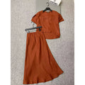 Linen-Look T-Shirt and Midi Skirt Set — Rust Orange