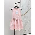 Chanel Bow-Belt Sleeveless Ruffle Mini Dress — Blush Pink