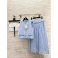 Chanel Embellished Vest and Midi Skirt Set — Powder Blue