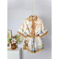 Printed Kimono and Shorts Set — Ivory / Multicolor